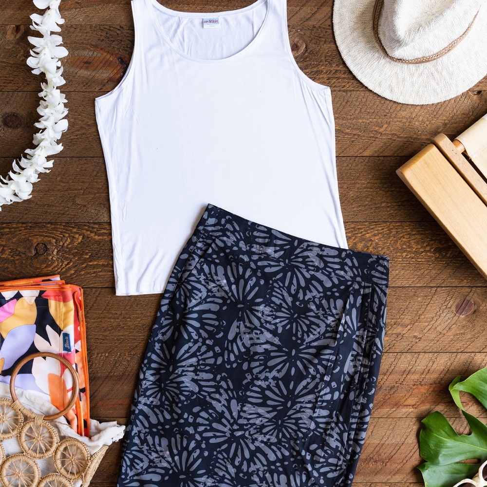 RipSkirt Hawaii Length 1 Quick Wrap in Shibori Charcoal Floral, Size XL